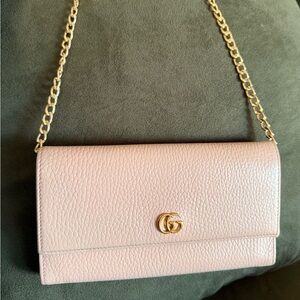 Gucci Pink Leather GG Marmont Chain Wallet